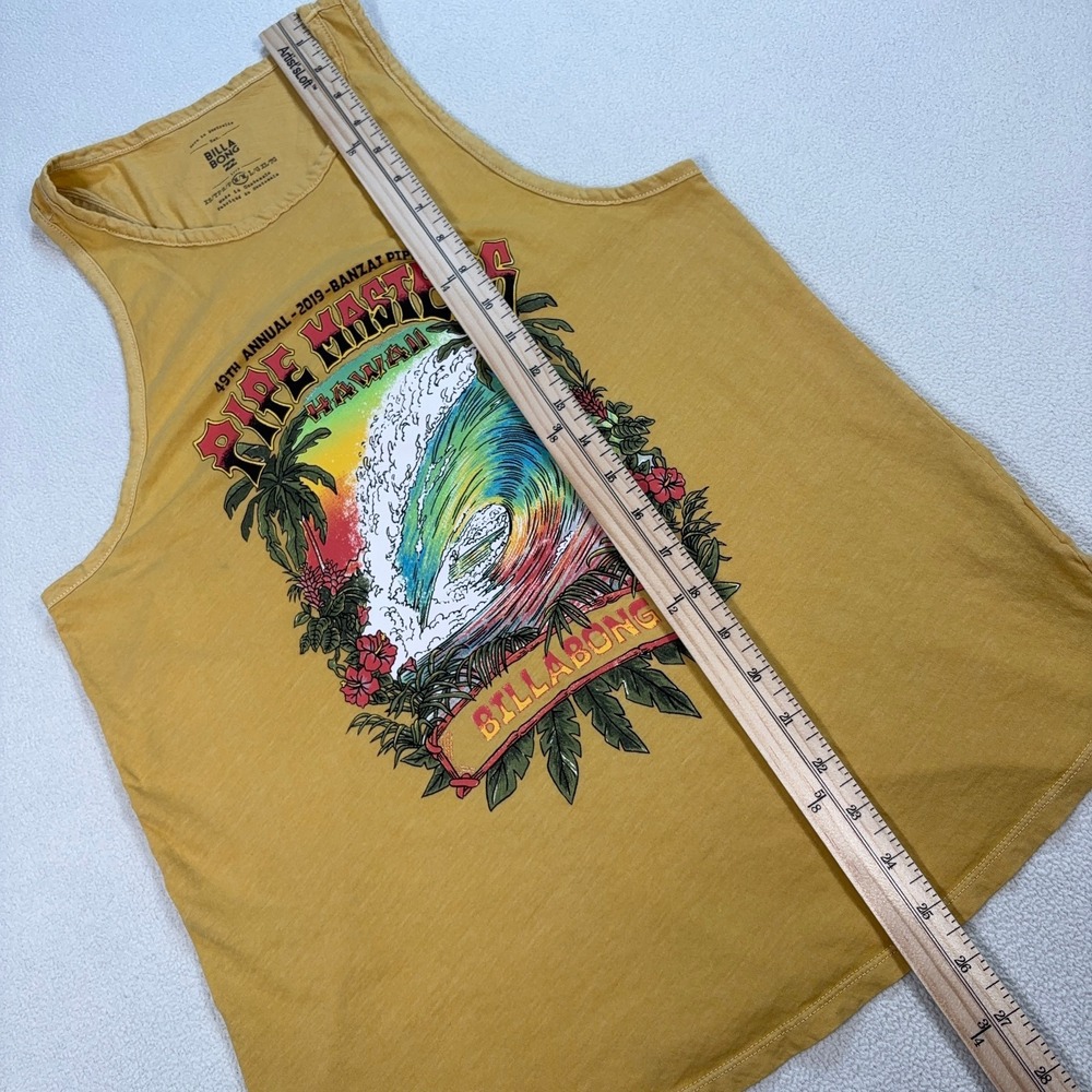 Billabong Graphic Tank Top Men's M Yellow Pipe Masters Hawaii Surf 2019 Banzai - Picture 8 of 15
